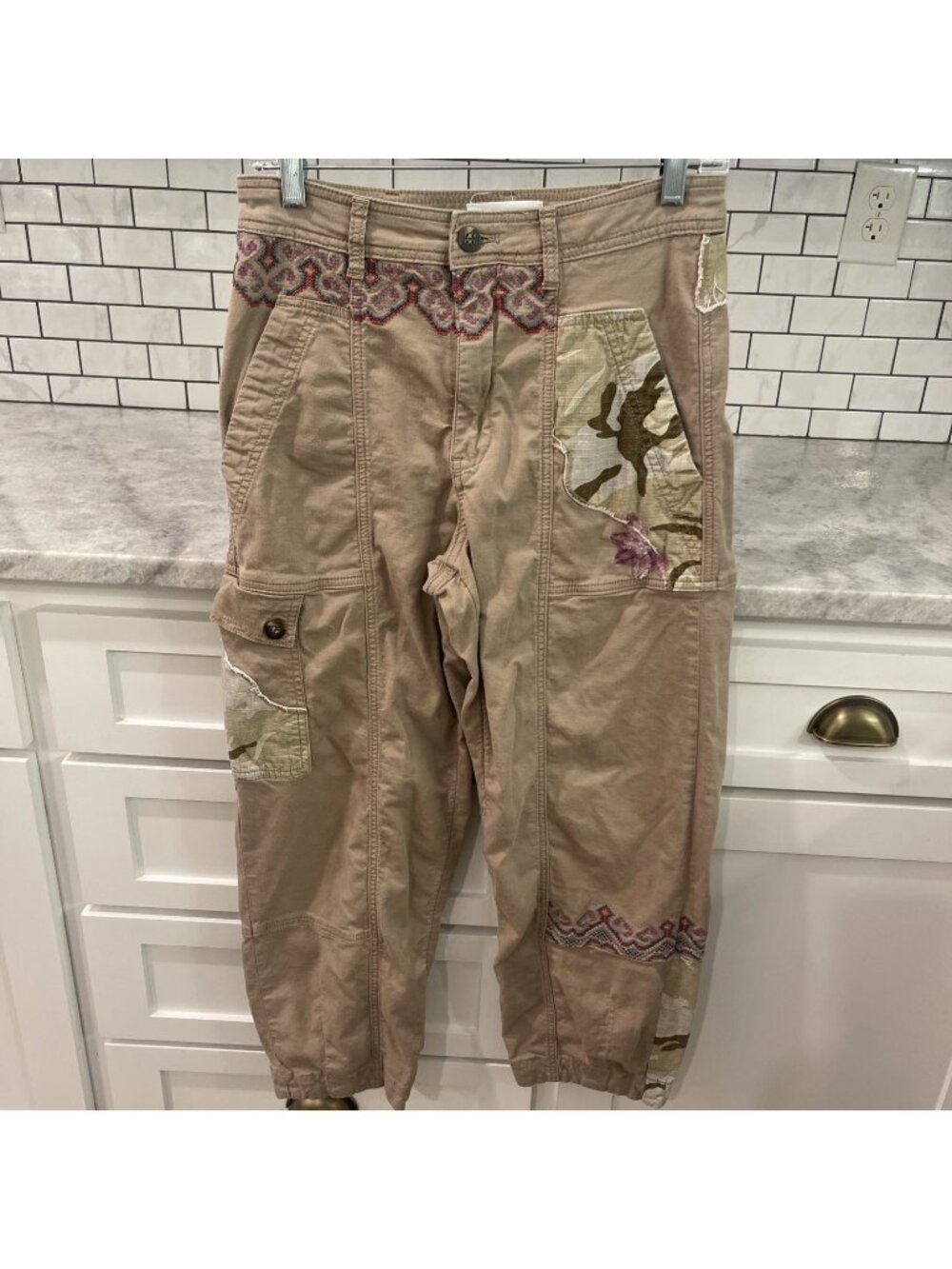 Anthropologie Pilcro Camp Wanderer Pants Womens 4 Cargo Khaki Patchwork Camo